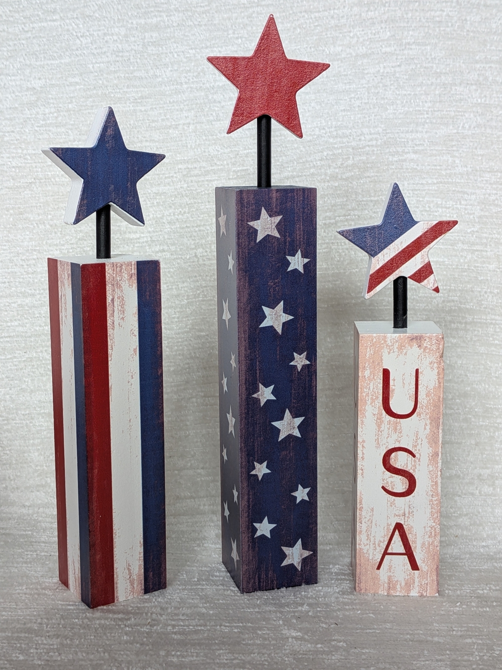 Patriotic Wooden Tabletop Decor- Red, White & Blue Firecracker  Theme Like New
